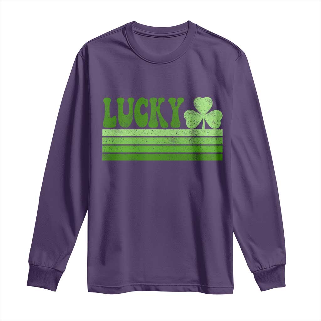 Retro Lucky Long Sleeve Shirt St Patricks Day Irish Shamrock
