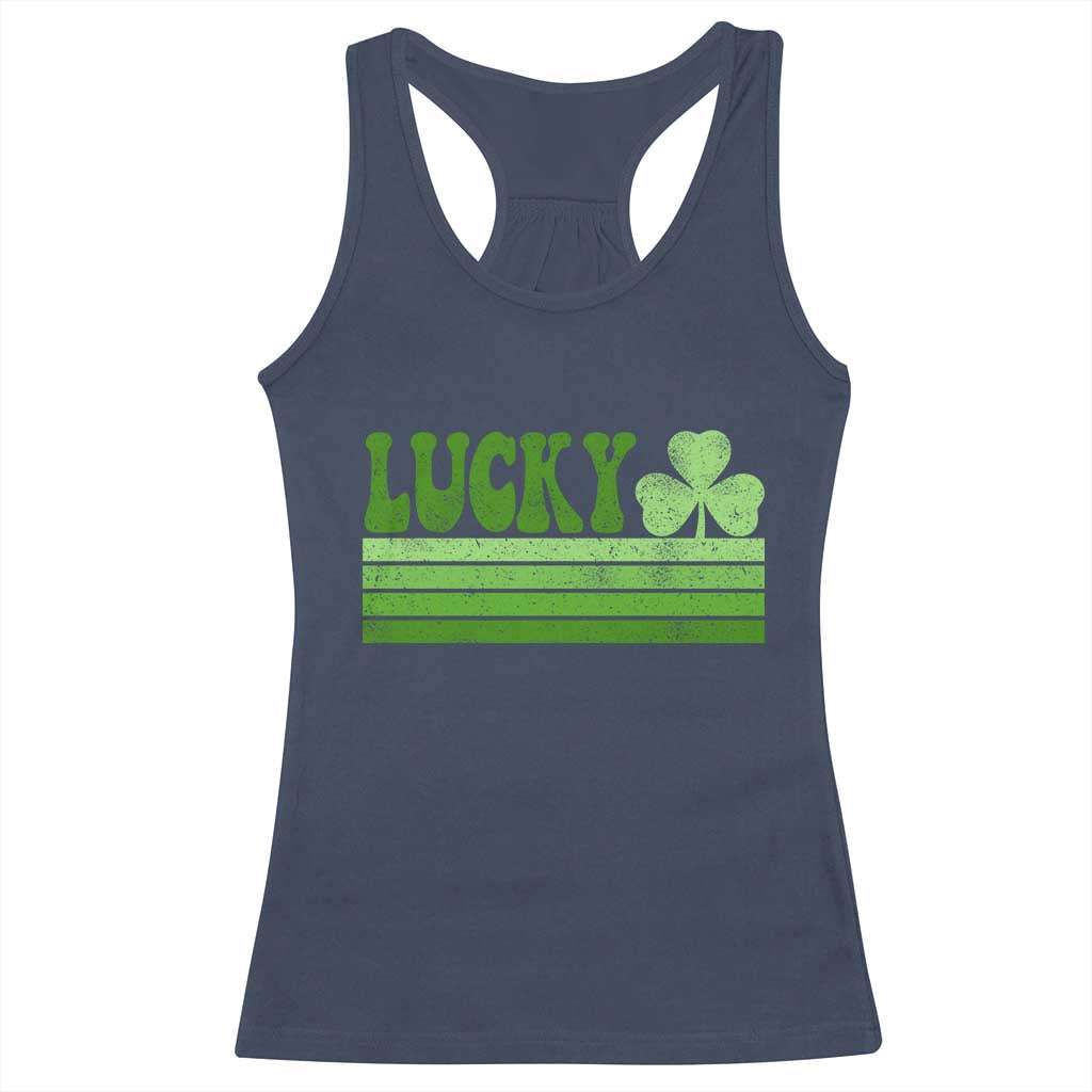 Retro Lucky Racerback Tank Top St Patricks Day Irish Shamrock