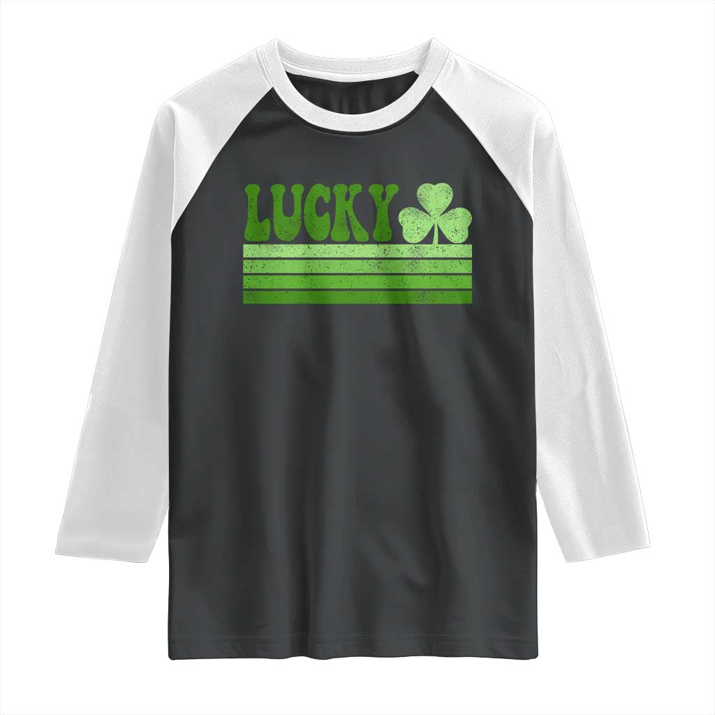 Retro Lucky Raglan Shirt St Patricks Day Irish Shamrock