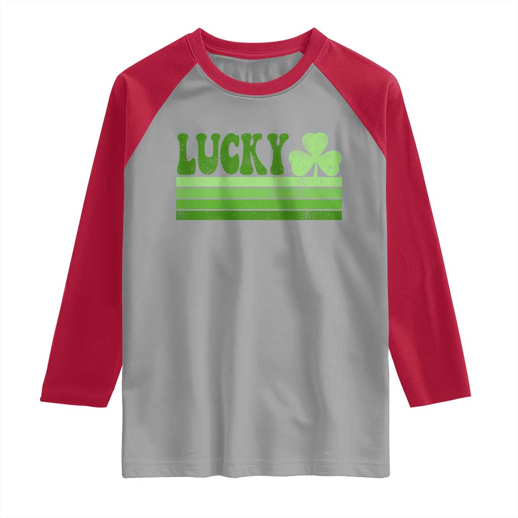 Retro Lucky Raglan Shirt St Patricks Day Irish Shamrock