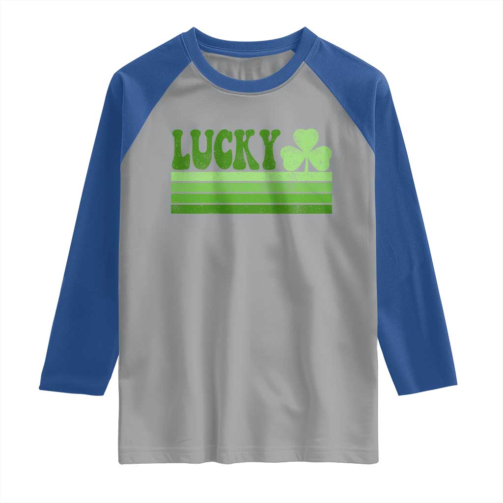 Retro Lucky Raglan Shirt St Patricks Day Irish Shamrock