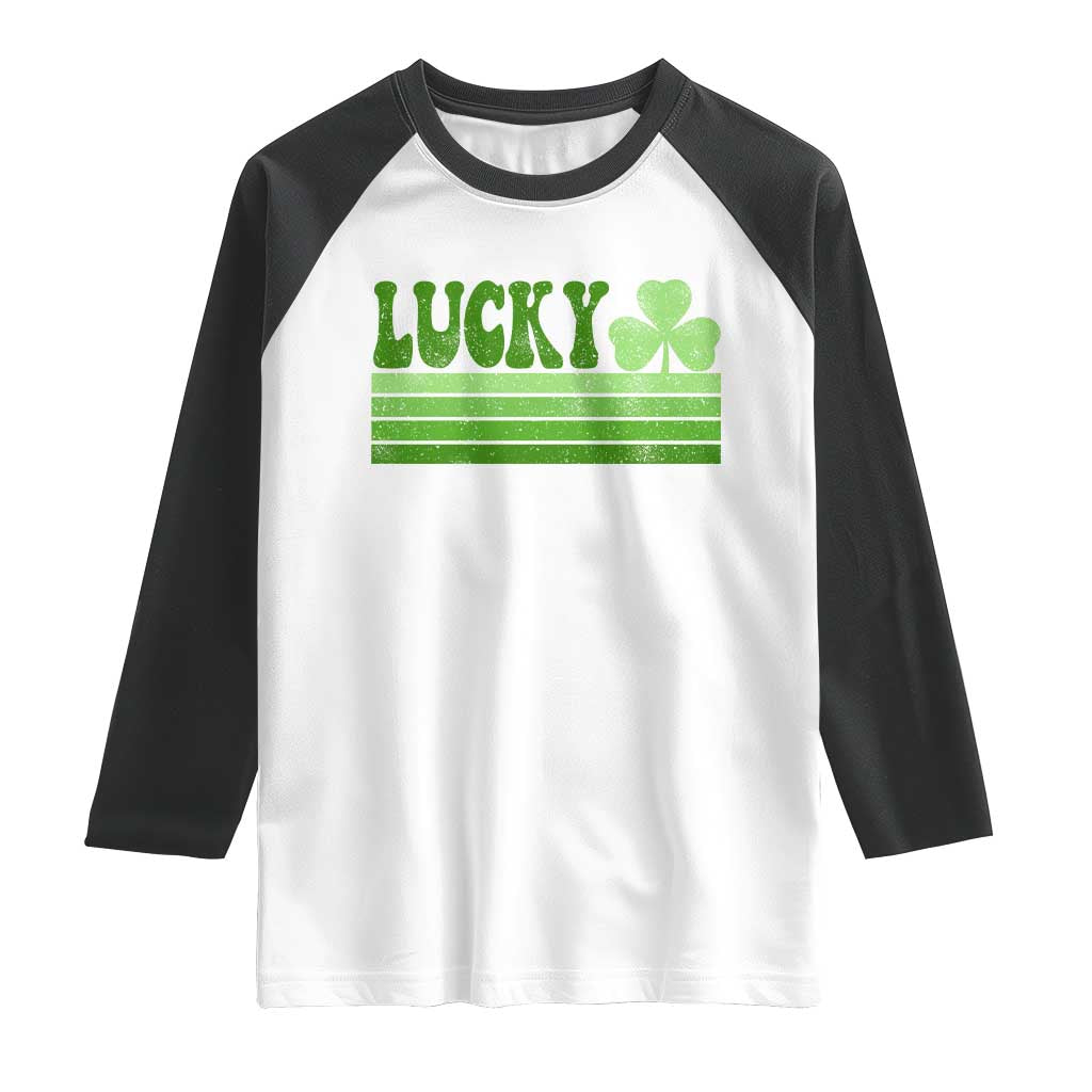 Retro Lucky Raglan Shirt St Patricks Day Irish Shamrock