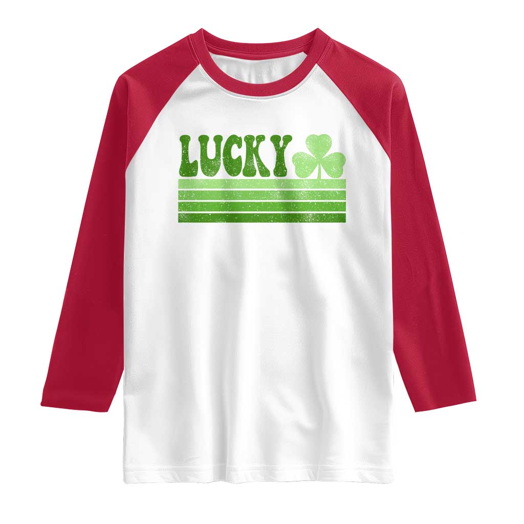 Retro Lucky Raglan Shirt St Patricks Day Irish Shamrock