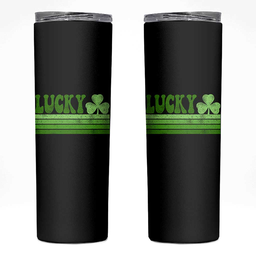 Retro Lucky Skinny Tumbler St Patricks Day Irish Shamrock
