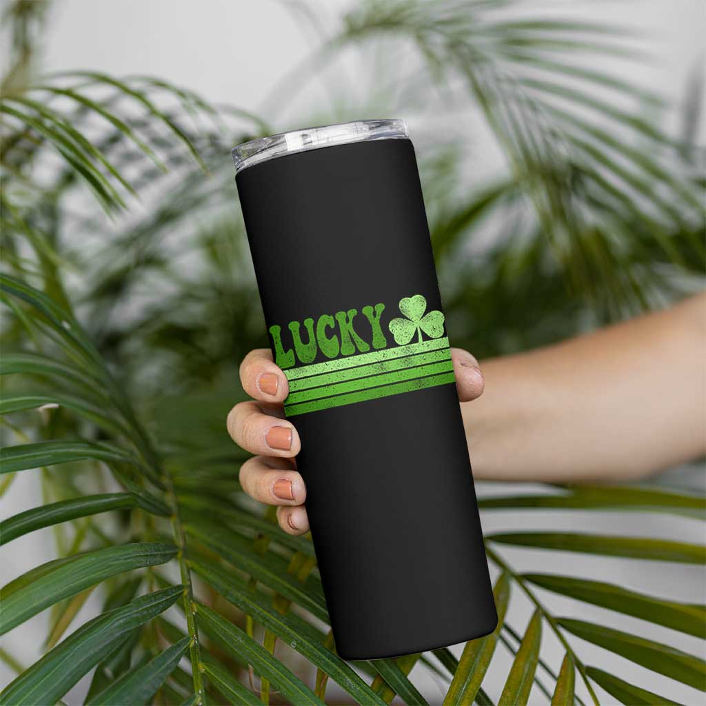 Retro Lucky Skinny Tumbler St Patricks Day Irish Shamrock