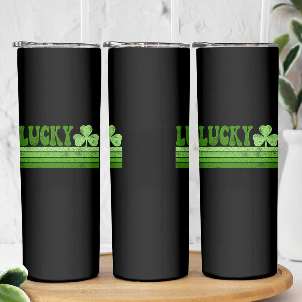 Retro Lucky Skinny Tumbler St Patricks Day Irish Shamrock