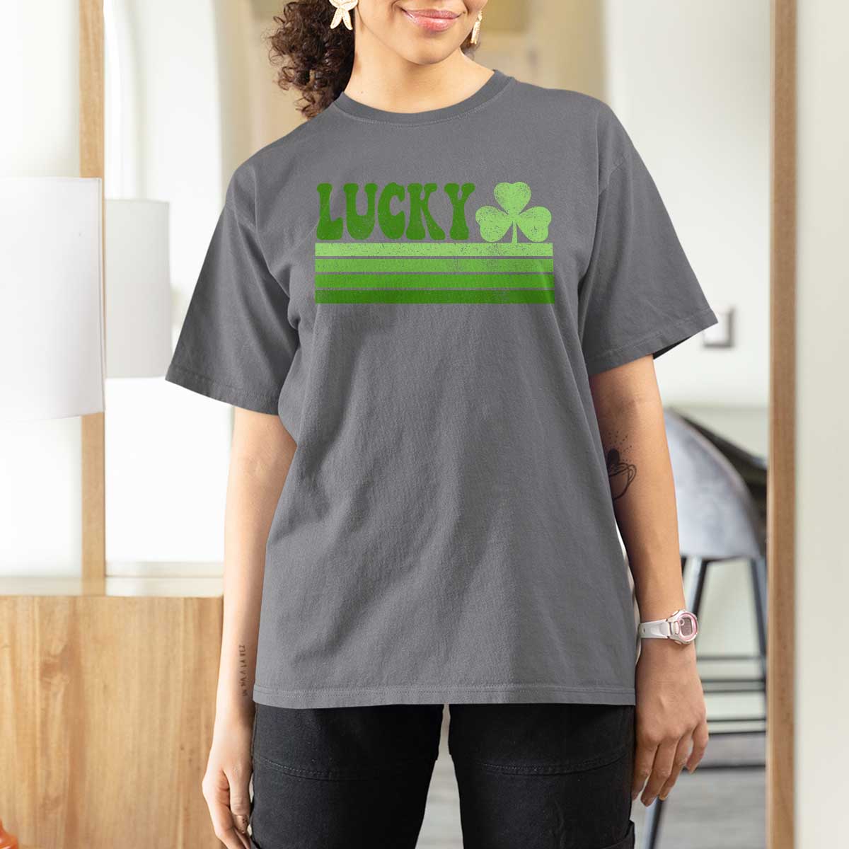 Retro Lucky T Shirt For Women St Patricks Day Irish Shamrock