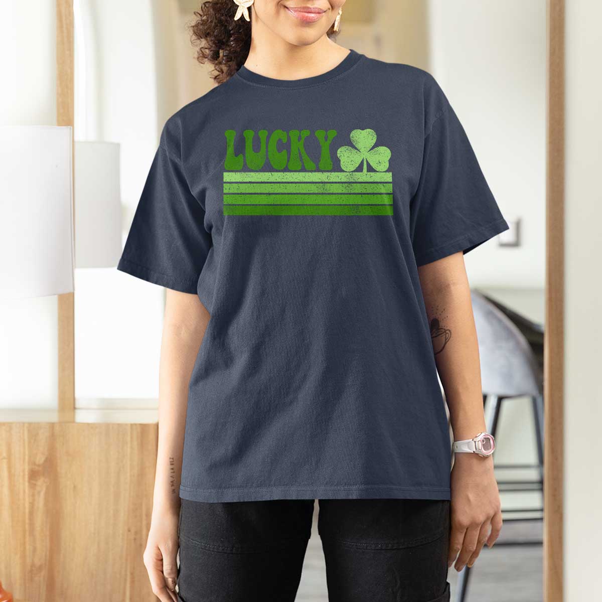 Retro Lucky T Shirt For Women St Patricks Day Irish Shamrock