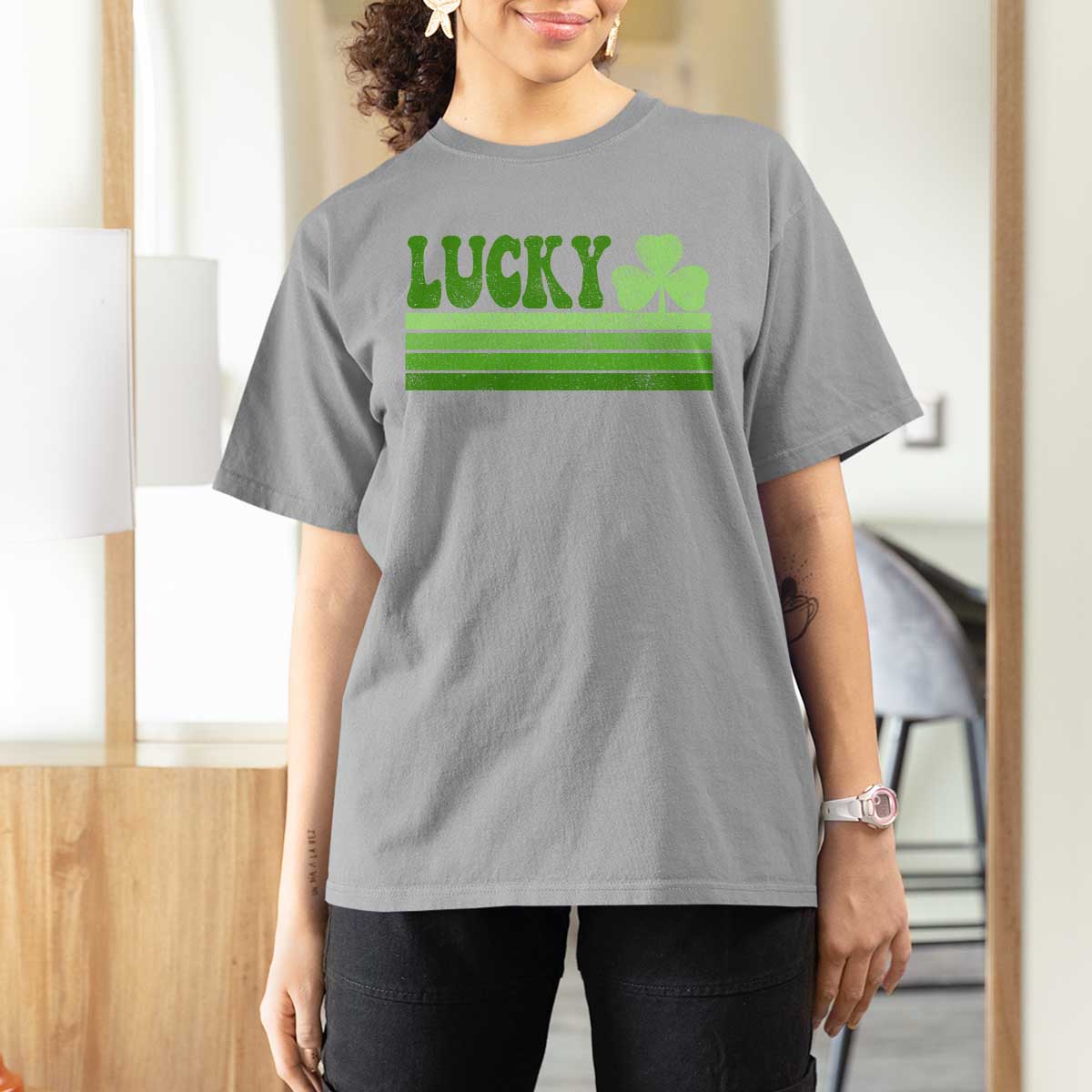 Retro Lucky T Shirt For Women St Patricks Day Irish Shamrock