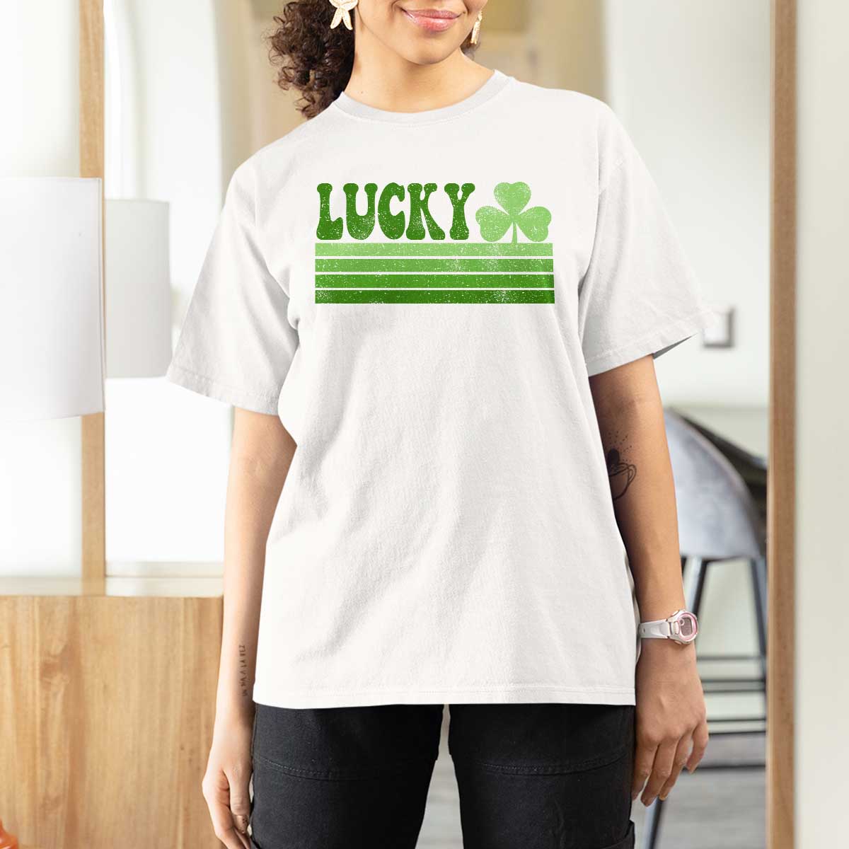 Retro Lucky T Shirt For Women St Patricks Day Irish Shamrock