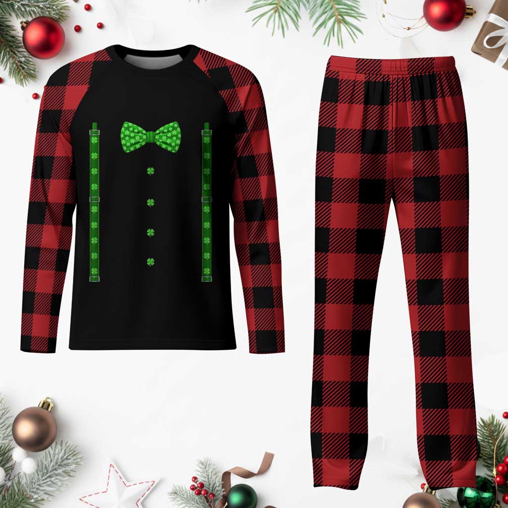 Bow Tie Suspenders St Patricks Day Costume Plaid Pajama Set Funny Irish Shamrock Clovers