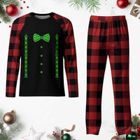 Bow Tie Suspenders St Patricks Day Costume Plaid Pajama Set Funny Irish Shamrock Clovers
