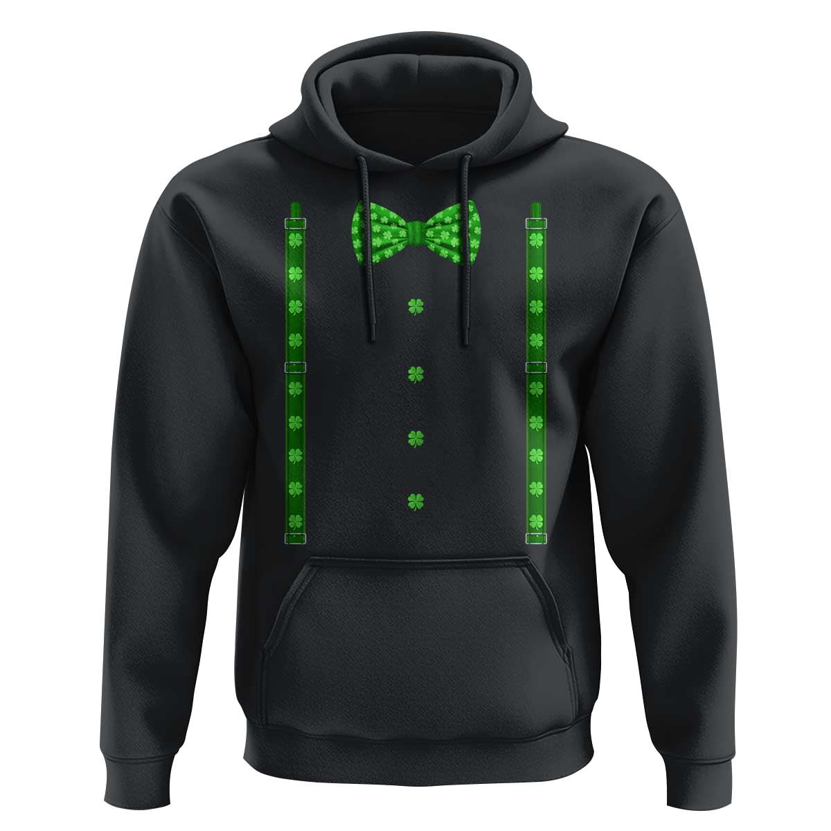 Bow Tie Suspenders St Patricks Day Costume Hoodie Funny Irish Shamrock Clovers