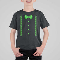 Bow Tie Suspenders St Patricks Day Costume T Shirt For Kid Funny Irish Shamrock Clovers