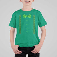 Bow Tie Suspenders St Patricks Day Costume T Shirt For Kid Funny Irish Shamrock Clovers