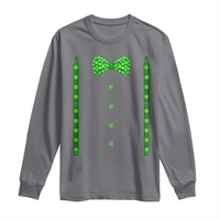 Bow Tie Suspenders St Patricks Day Costume Long Sleeve Shirt Funny Irish Shamrock Clovers