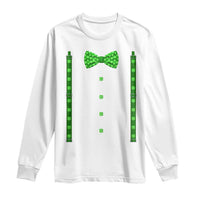 Bow Tie Suspenders St Patricks Day Costume Long Sleeve Shirt Funny Irish Shamrock Clovers