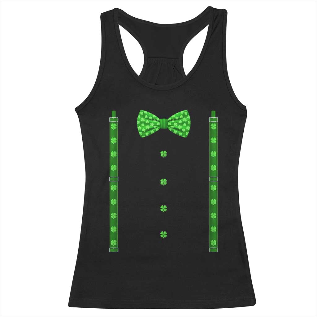 Bow Tie Suspenders St Patricks Day Costume Racerback Tank Top Funny Irish Shamrock Clovers