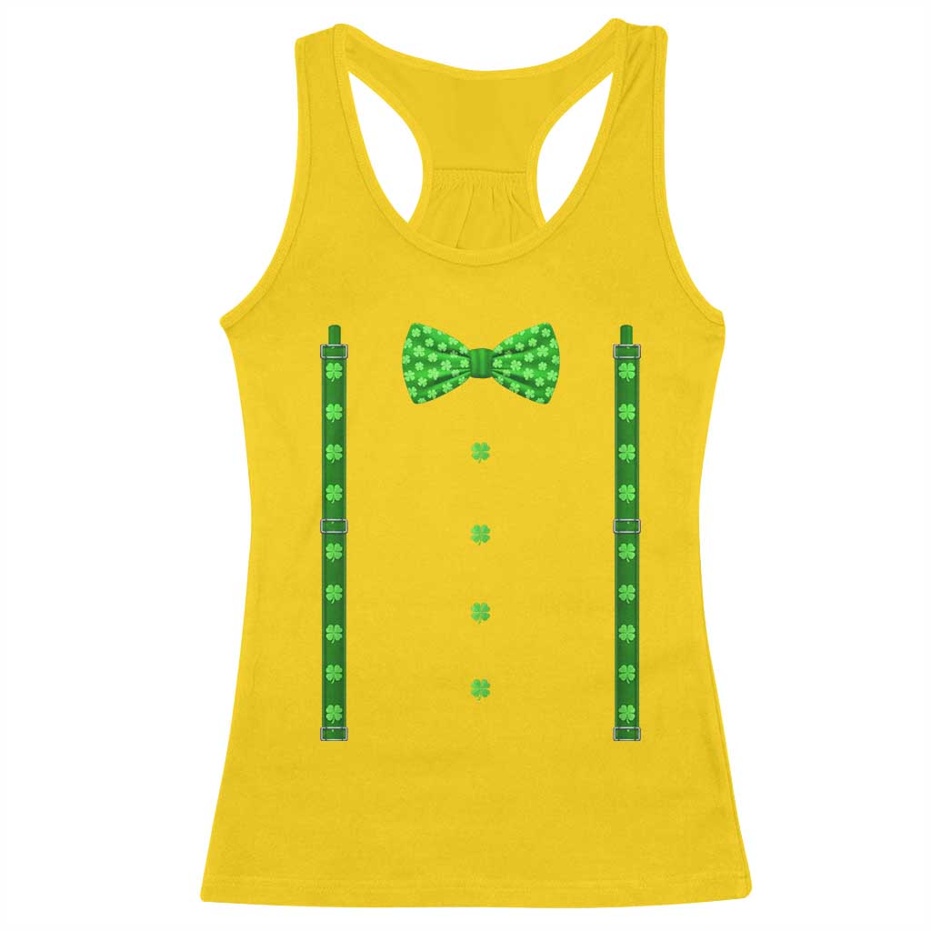 Bow Tie Suspenders St Patricks Day Costume Racerback Tank Top Funny Irish Shamrock Clovers