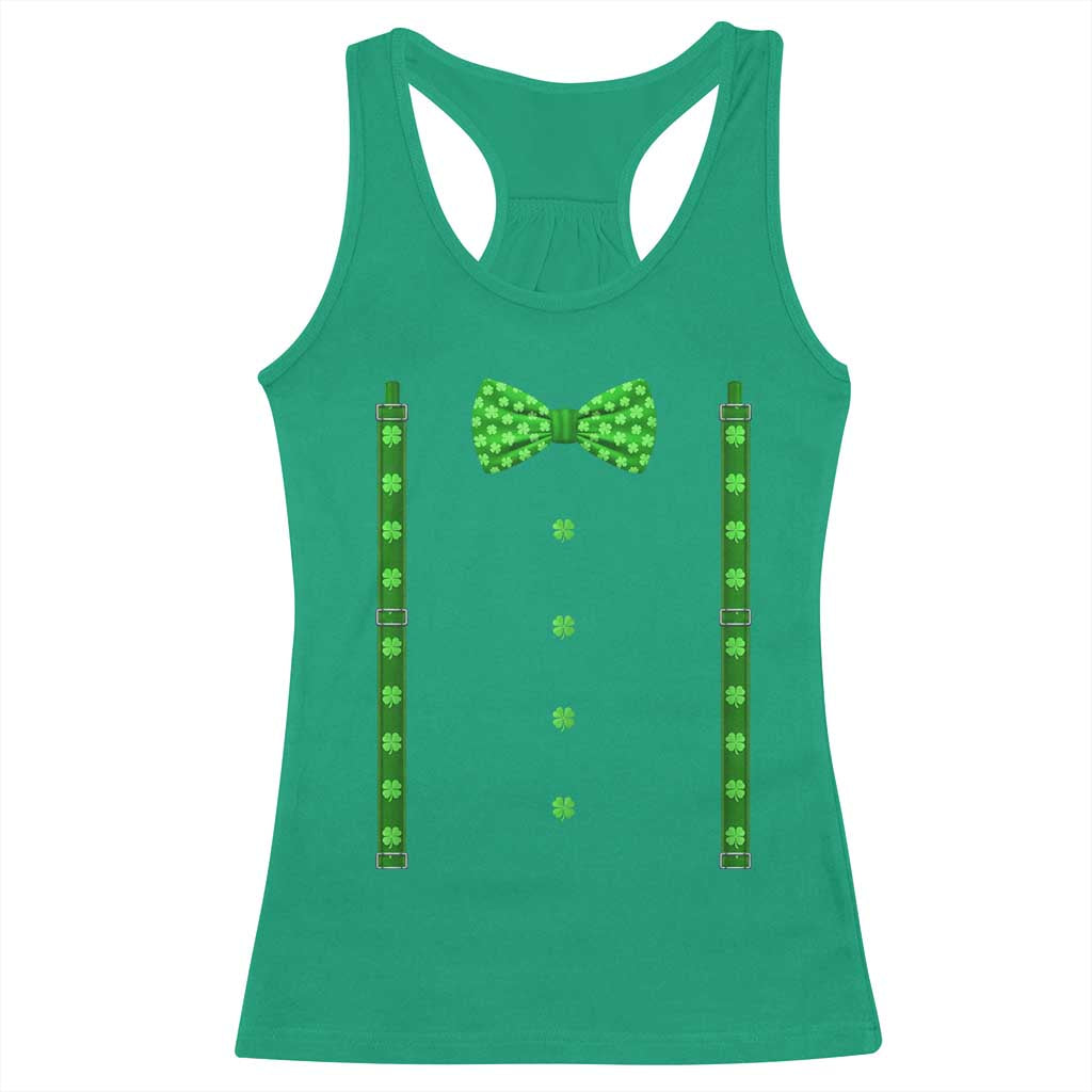 Bow Tie Suspenders St Patricks Day Costume Racerback Tank Top Funny Irish Shamrock Clovers