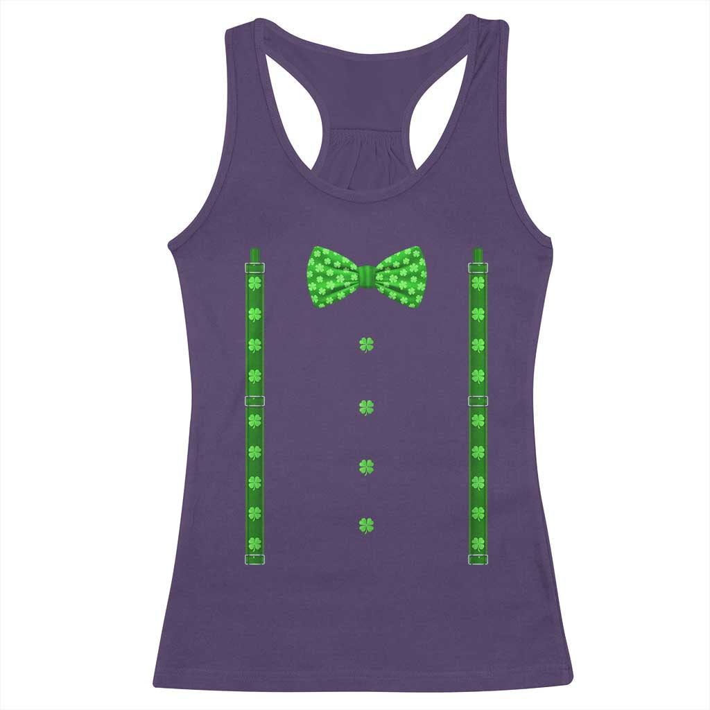 Bow Tie Suspenders St Patricks Day Costume Racerback Tank Top Funny Irish Shamrock Clovers