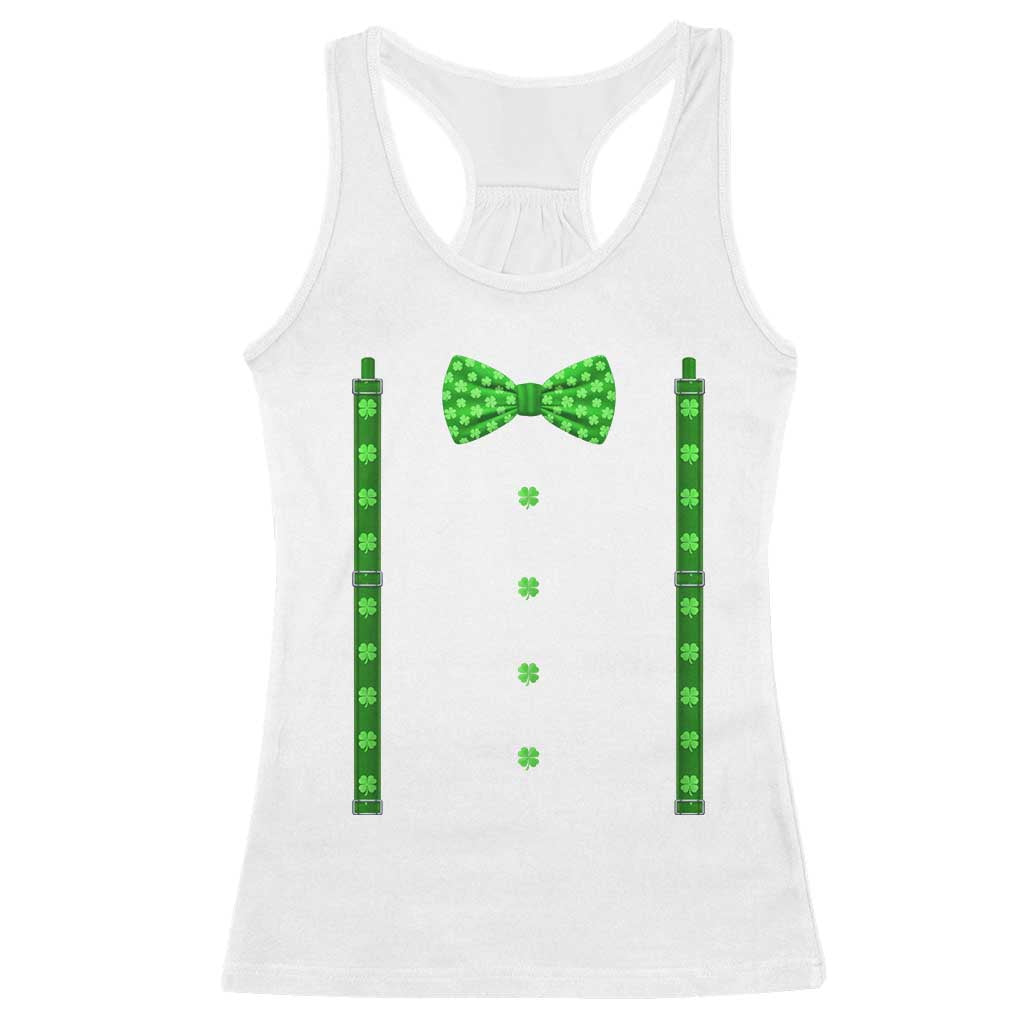 Bow Tie Suspenders St Patricks Day Costume Racerback Tank Top Funny Irish Shamrock Clovers