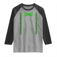 Bow Tie Suspenders St Patricks Day Costume Raglan Shirt Funny Irish Shamrock Clovers