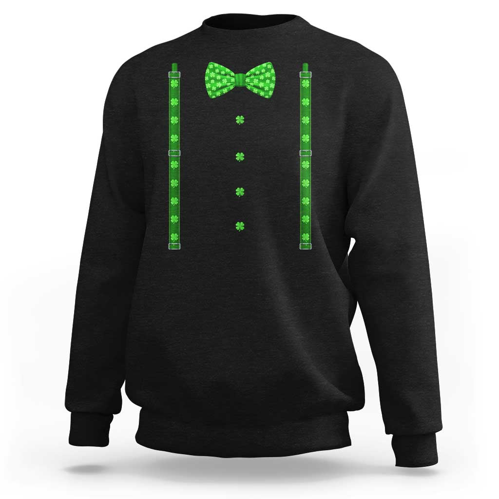 Bow Tie Suspenders St Patricks Day Costume Sweatshirt Funny Irish Shamrock Clovers