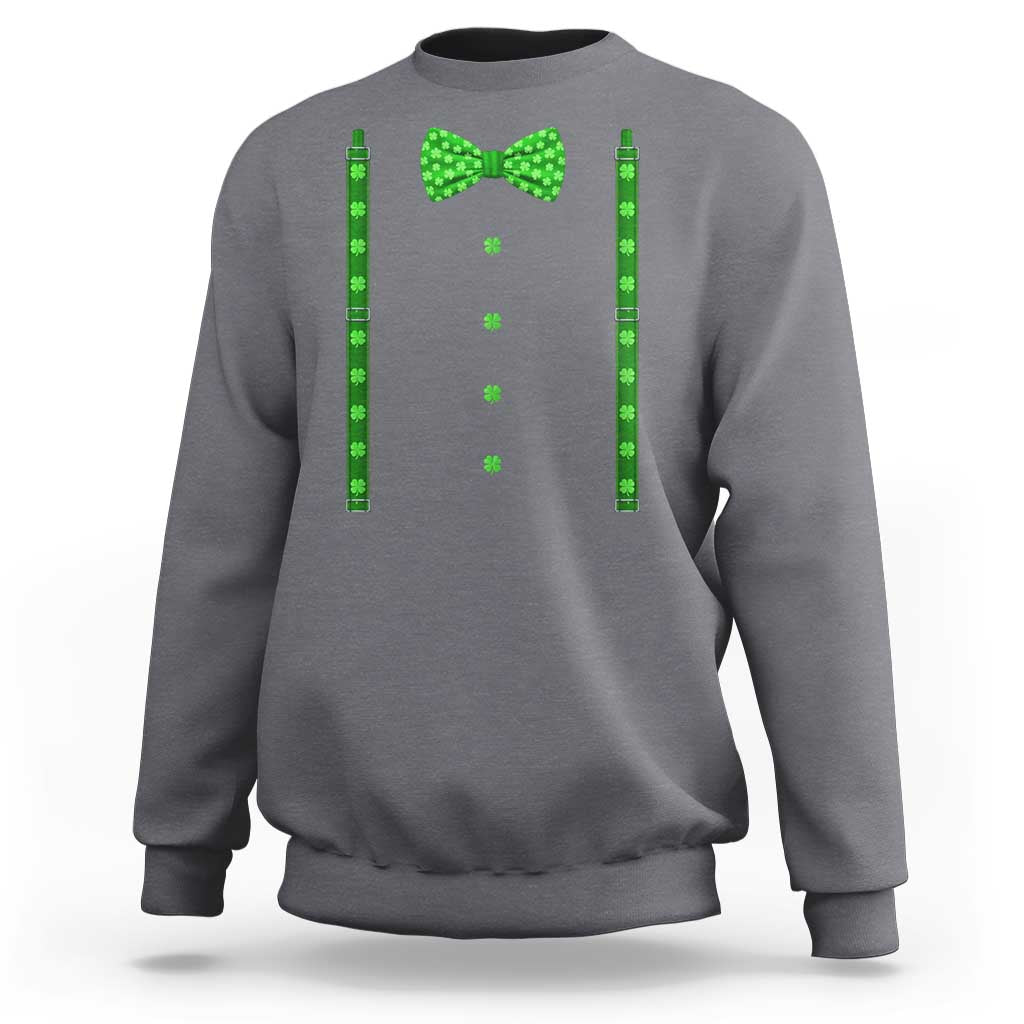 Bow Tie Suspenders St Patricks Day Costume Sweatshirt Funny Irish Shamrock Clovers