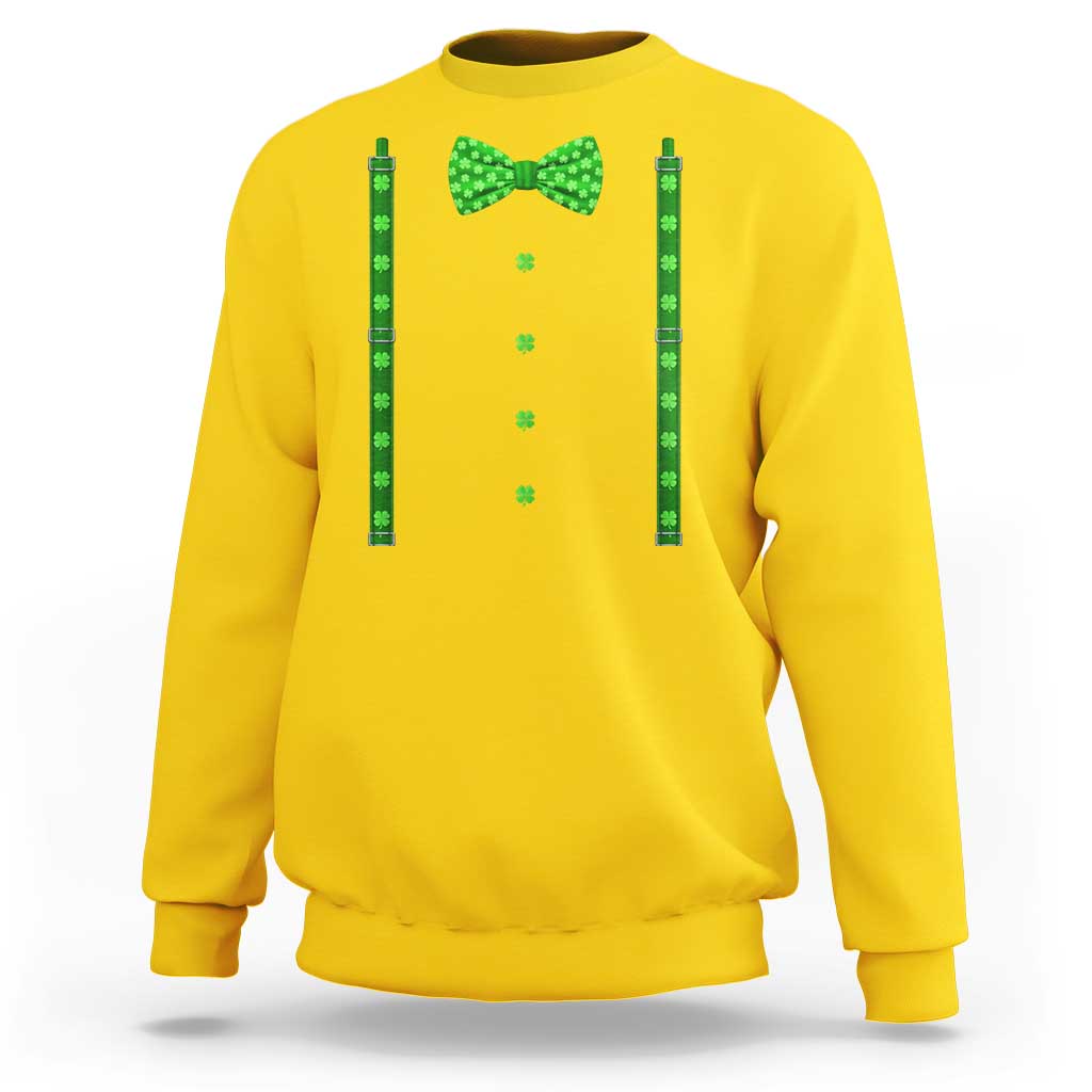 Bow Tie Suspenders St Patricks Day Costume Sweatshirt Funny Irish Shamrock Clovers