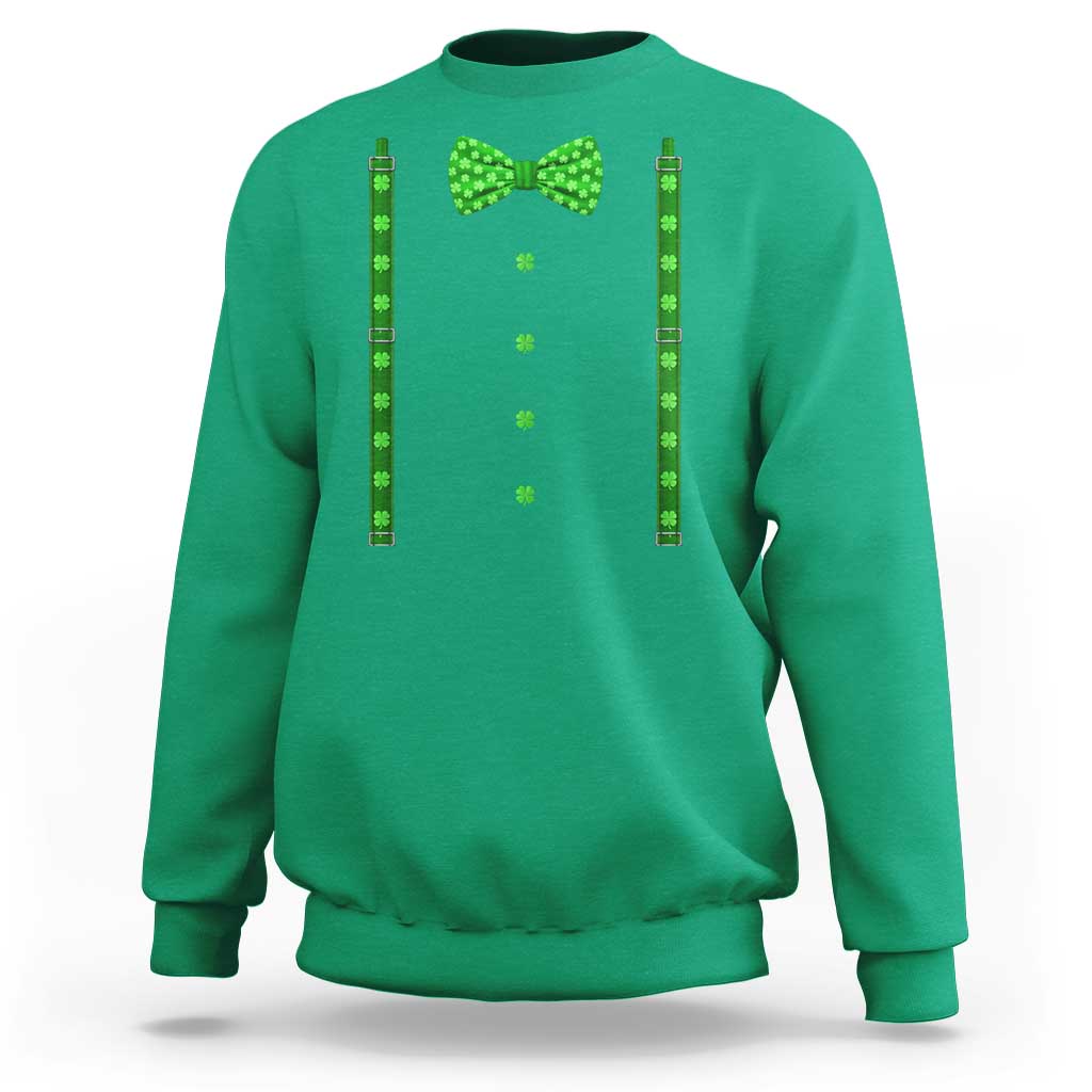 Bow Tie Suspenders St Patricks Day Costume Sweatshirt Funny Irish Shamrock Clovers