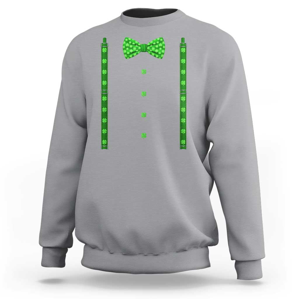 Bow Tie Suspenders St Patricks Day Costume Sweatshirt Funny Irish Shamrock Clovers