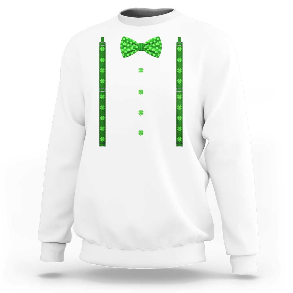 Bow Tie Suspenders St Patricks Day Costume Sweatshirt Funny Irish Shamrock Clovers