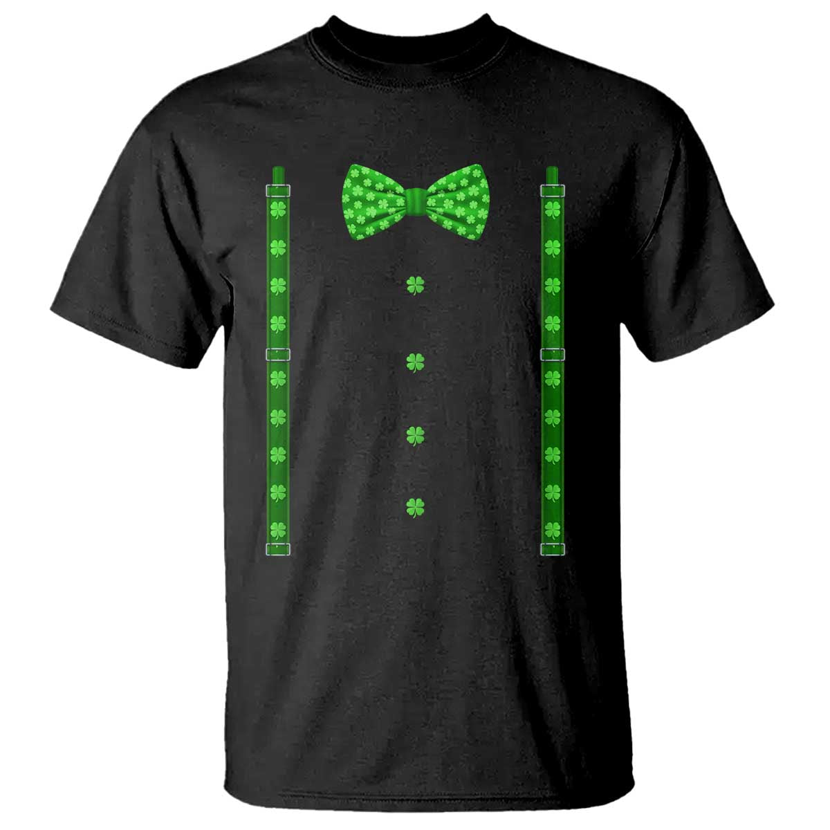 Bow Tie Suspenders St Patricks Day Costume T Shirt Funny Irish Shamrock Clovers