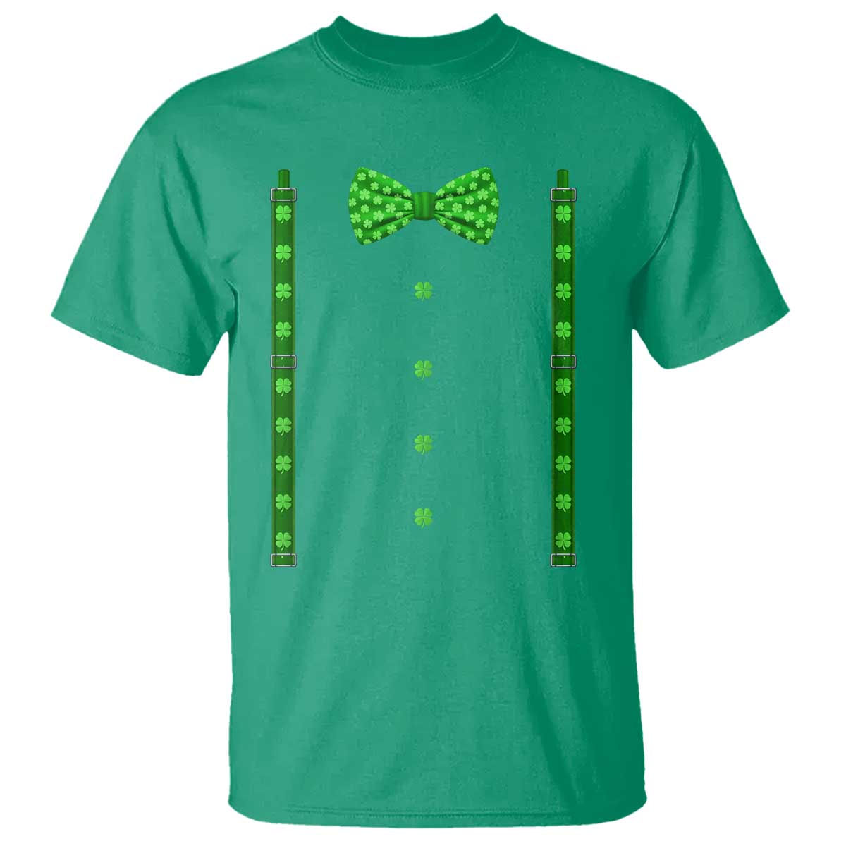 Bow Tie Suspenders St Patricks Day Costume T Shirt Funny Irish Shamrock Clovers