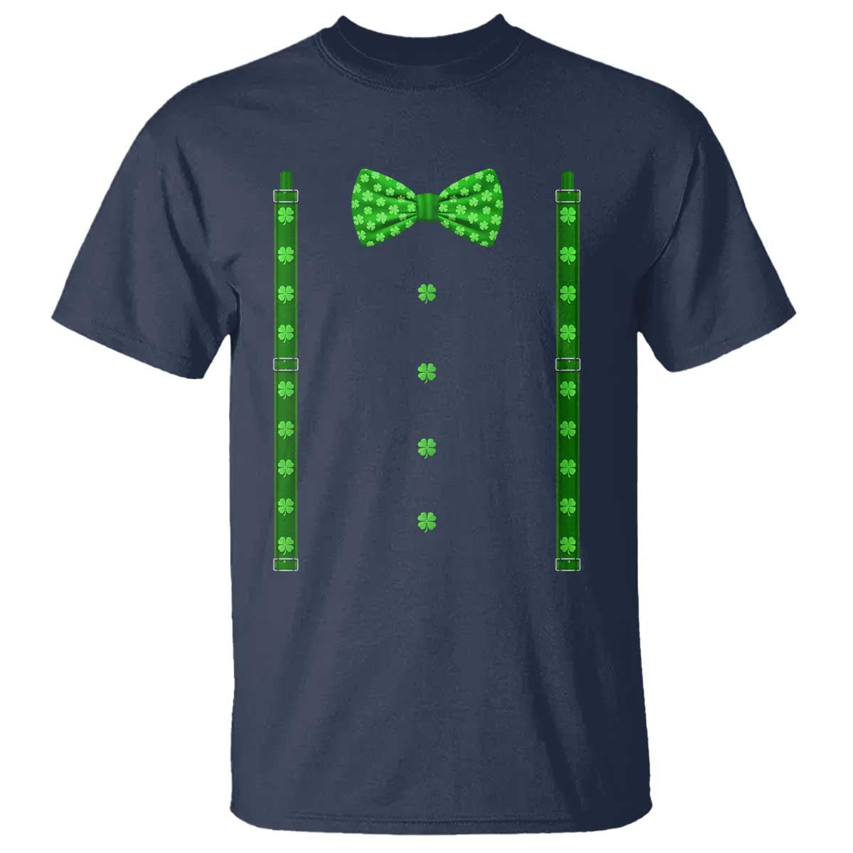 Bow Tie Suspenders St Patricks Day Costume T Shirt Funny Irish Shamrock Clovers
