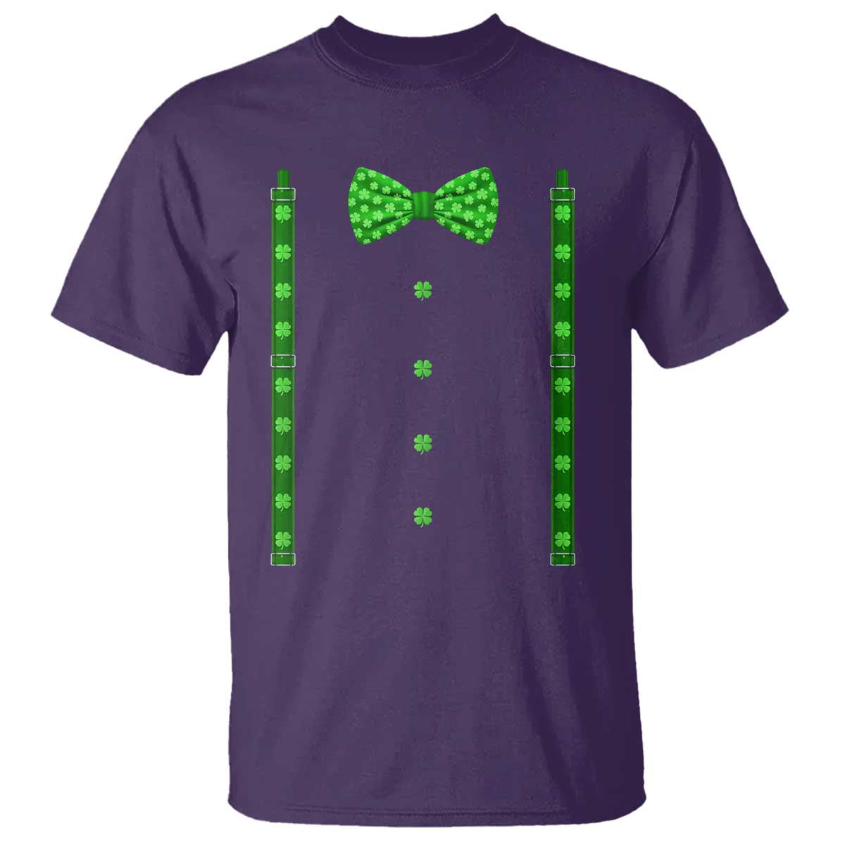 Bow Tie Suspenders St Patricks Day Costume T Shirt Funny Irish Shamrock Clovers