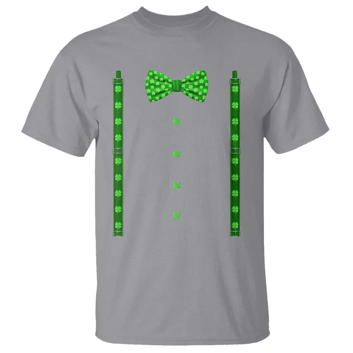 Bow Tie Suspenders St Patricks Day Costume T Shirt Funny Irish Shamrock Clovers