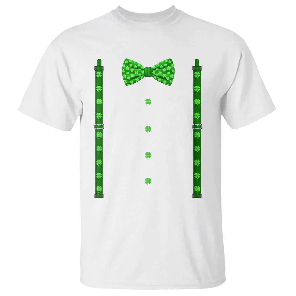 Bow Tie Suspenders St Patricks Day Costume T Shirt Funny Irish Shamrock Clovers