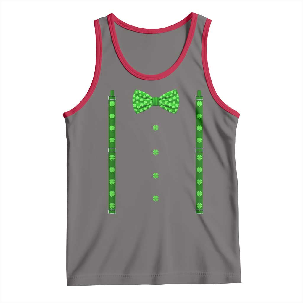 Bow Tie Suspenders St Patricks Day Costume Tank Top Funny Irish Shamrock Clovers