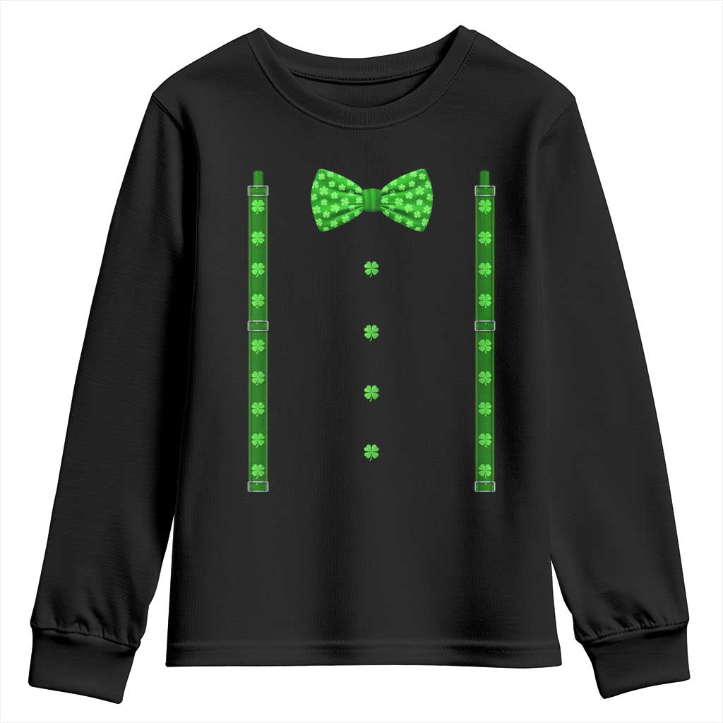 Bow Tie Suspenders St Patricks Day Costume Youth Sweatshirt Funny Irish Shamrock Clovers