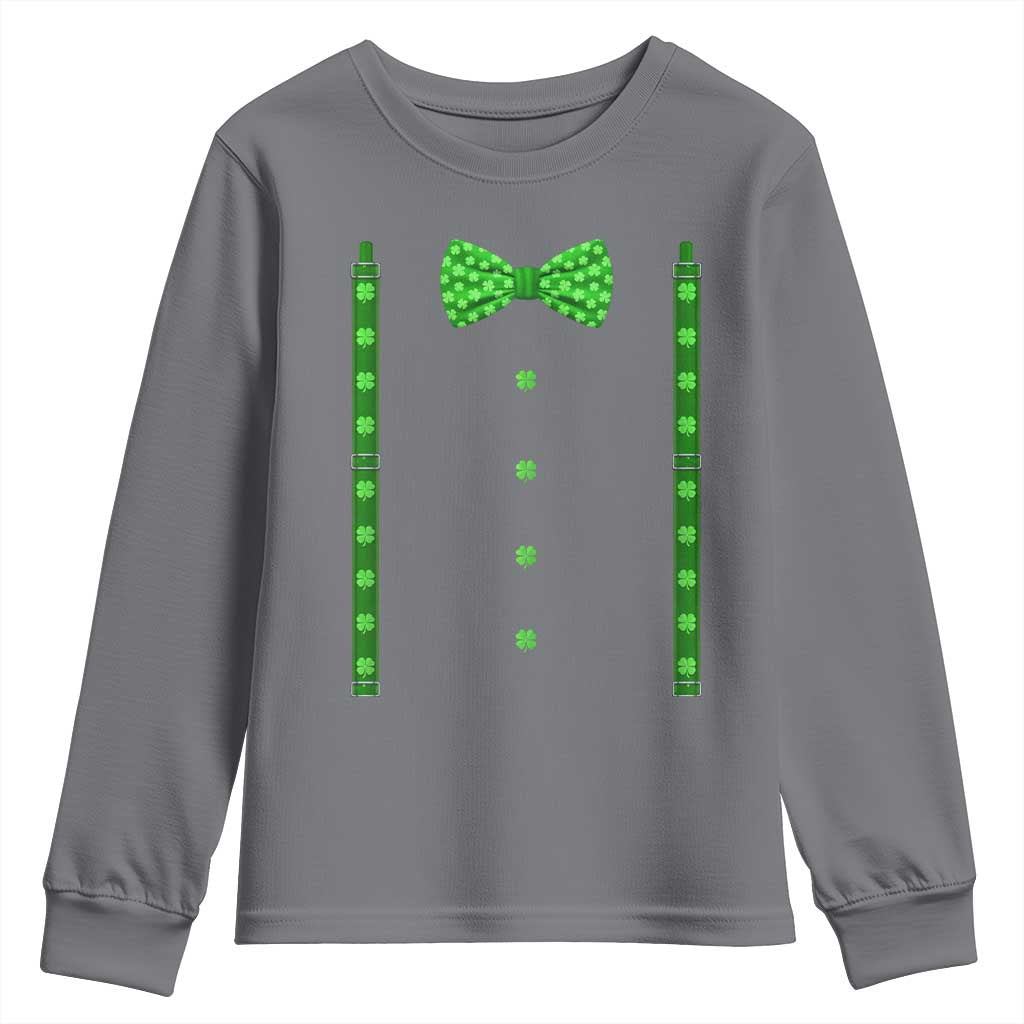 Bow Tie Suspenders St Patricks Day Costume Youth Sweatshirt Funny Irish Shamrock Clovers