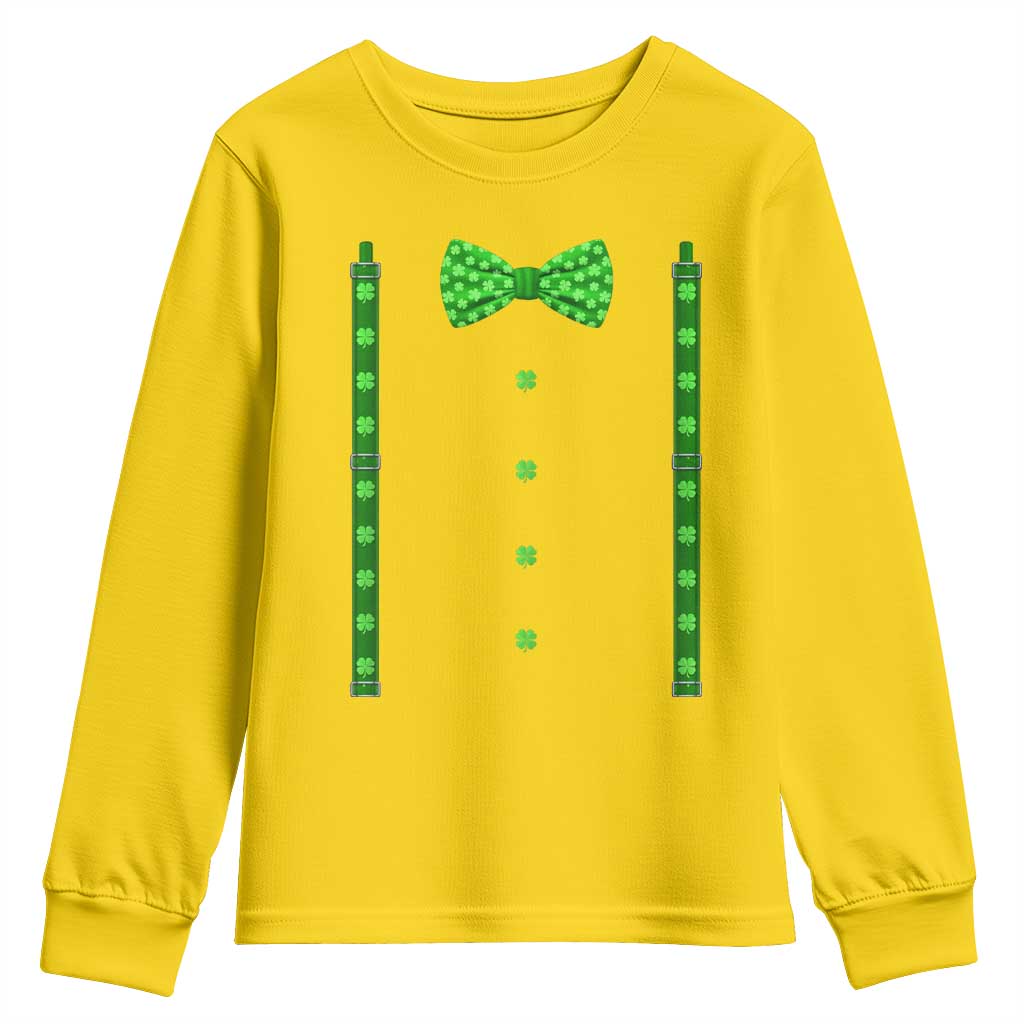Bow Tie Suspenders St Patricks Day Costume Youth Sweatshirt Funny Irish Shamrock Clovers