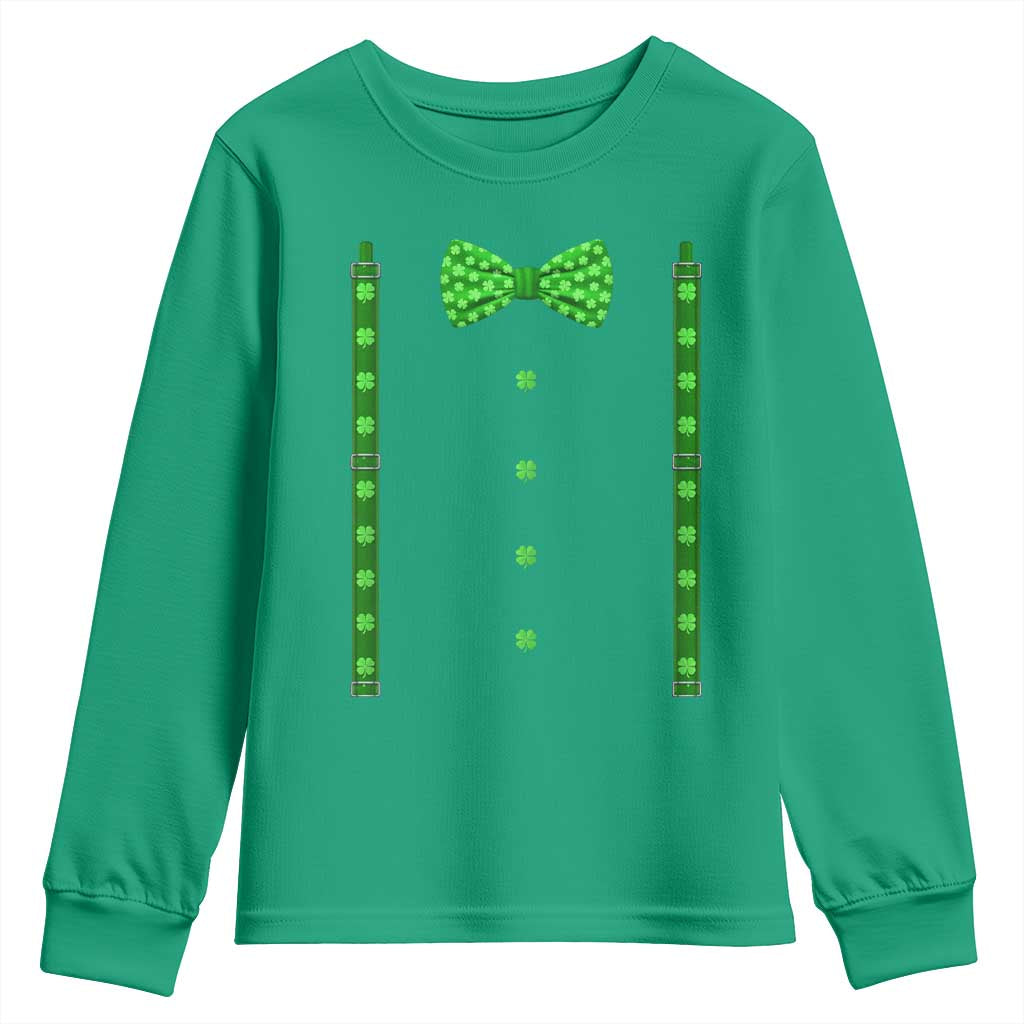 Bow Tie Suspenders St Patricks Day Costume Youth Sweatshirt Funny Irish Shamrock Clovers