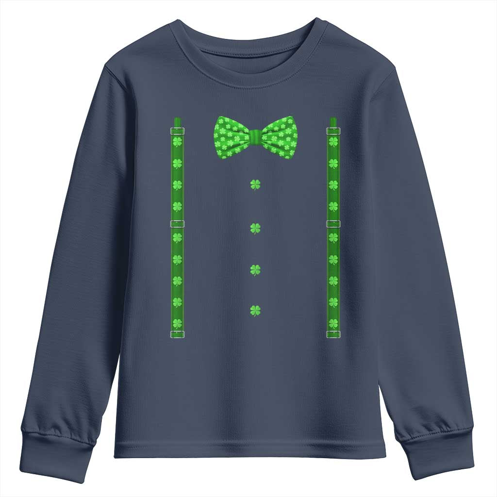 Bow Tie Suspenders St Patricks Day Costume Youth Sweatshirt Funny Irish Shamrock Clovers