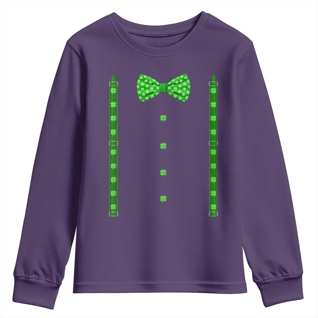 Bow Tie Suspenders St Patricks Day Costume Youth Sweatshirt Funny Irish Shamrock Clovers