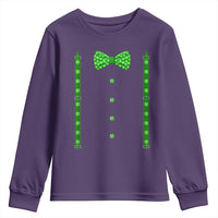 Bow Tie Suspenders St Patricks Day Costume Youth Sweatshirt Funny Irish Shamrock Clovers