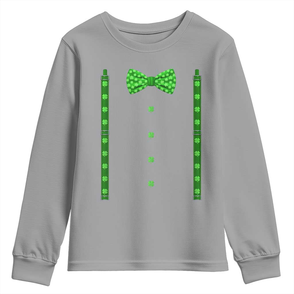 Bow Tie Suspenders St Patricks Day Costume Youth Sweatshirt Funny Irish Shamrock Clovers