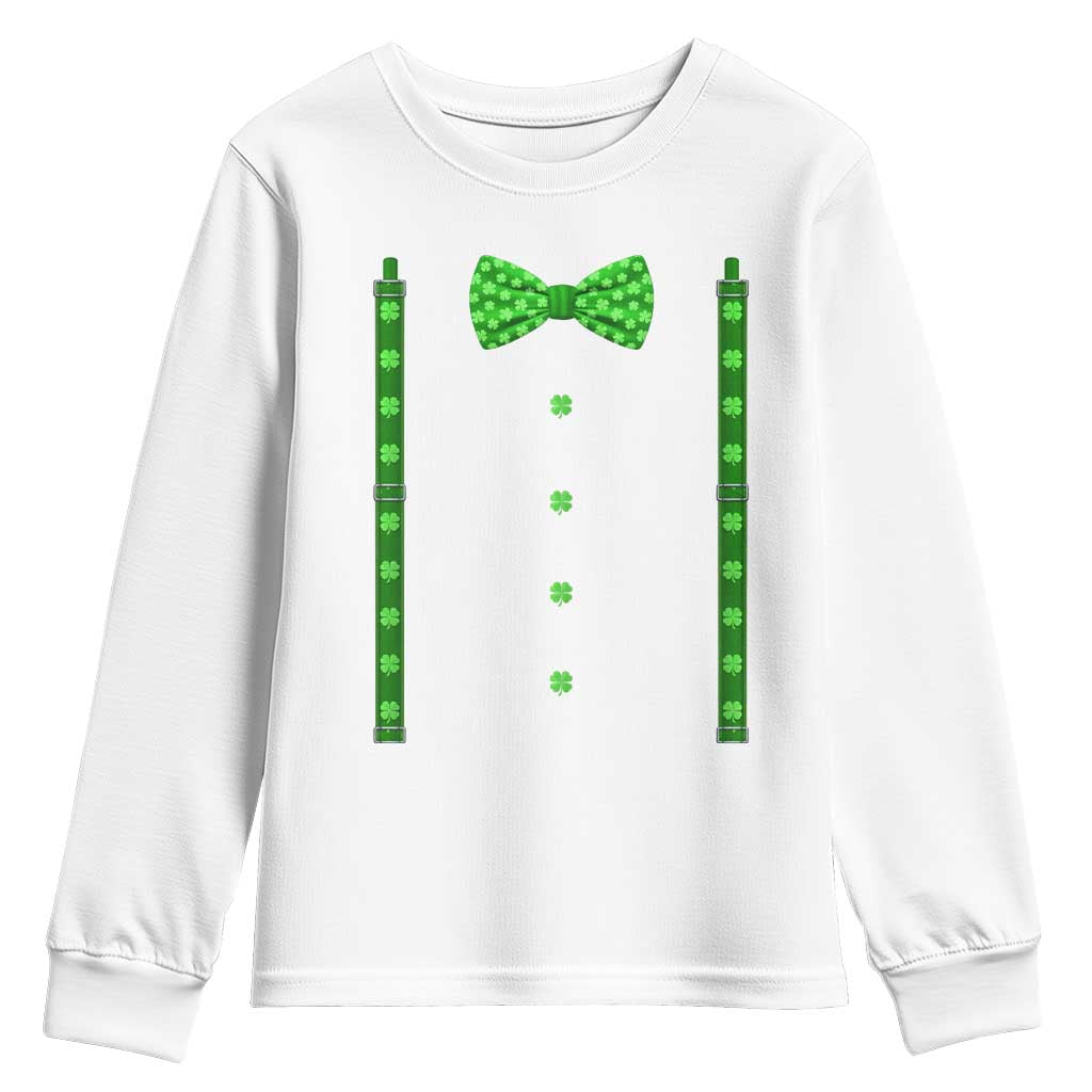 Bow Tie Suspenders St Patricks Day Costume Youth Sweatshirt Funny Irish Shamrock Clovers