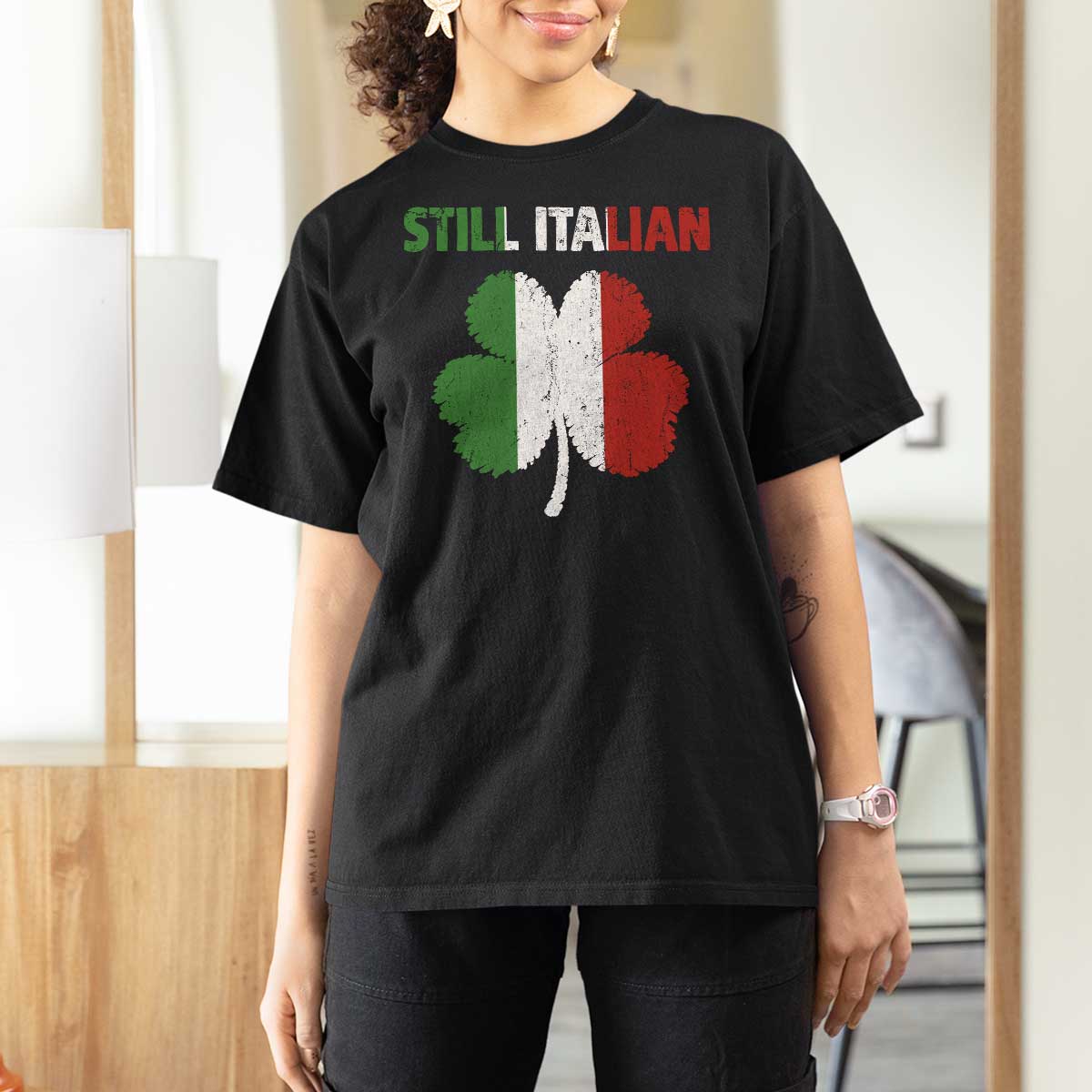 St Patricks Day Still Italian T Shirt For Women Funny Retro Shamrock Italy Flag